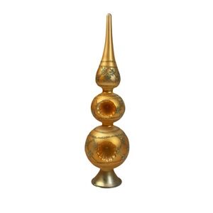 Vintage Gold Double Indent Glass Finial Tree Topper Glitter Lattice Detail